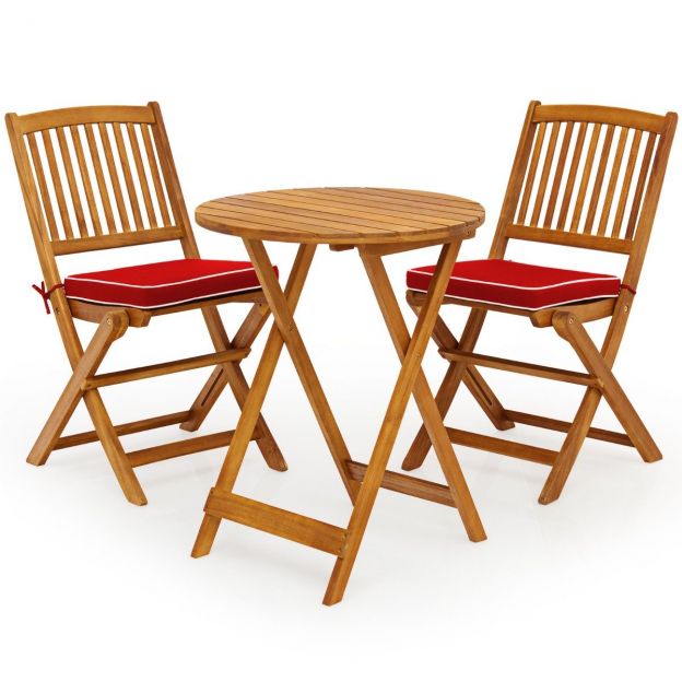 3-osaline terrassimööbli komplekt ümmarguse laua, 2 tooli ja 2 padjaga, ergonoomiline istmekomplekt, punane