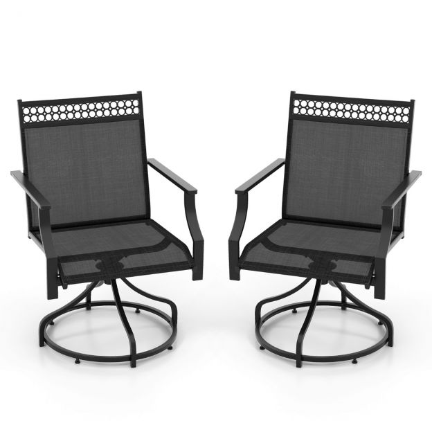 Aiatoolid 360° pööratav 2 terrassitoolist koosnev komplekt kiirelt kuivava kangaga must 65 x 61 x 90 cm