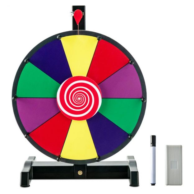 12-tolline õnneratas pööramiseks koos kustukummi ja markeerimispliiatsiga Lucky Wheel loterii- ja sõnamängude jaoks
