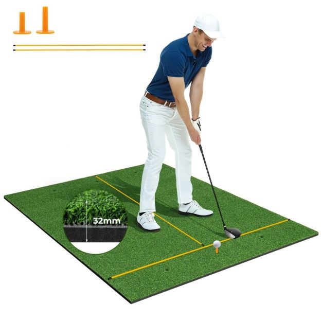 Golfi löögimatt 2 kummist tiid ja 2 joondusvarrast ning 6 löögipositsiooni 152 x 117 cm paksus 32 mm