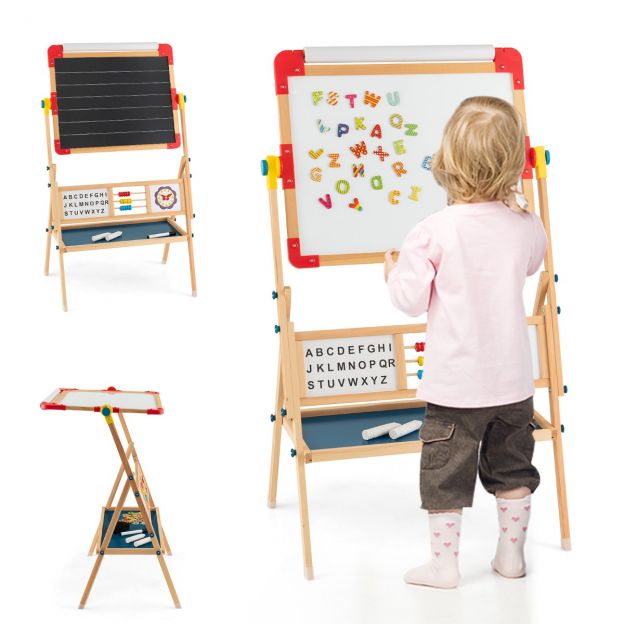Puidust molbert, pöörlev püstine lastemolbert 62 x 45 x 118 cm
