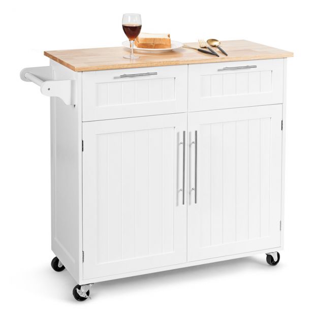 Köögikäru rulluv serveerimiskäru sahtlite ja kappidega 94 x 45,5 x 94,5 cm valge