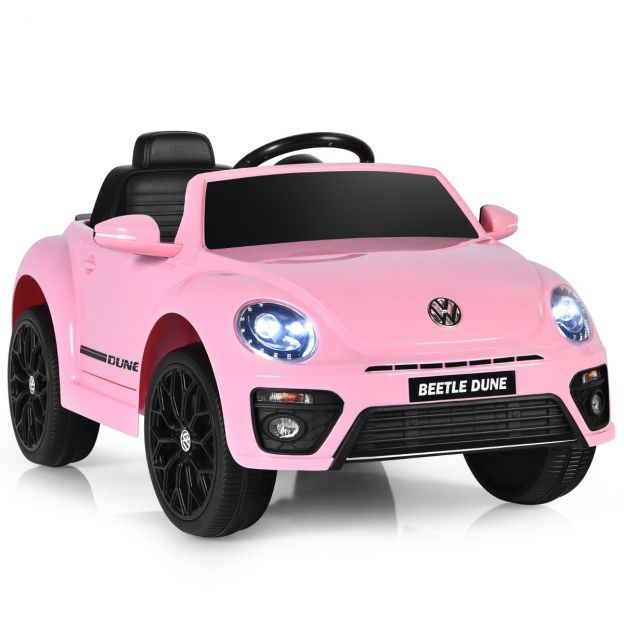 VW Beetle lasteauto muusikaga ja 2 valgustusrežiimiga, sisaldab 2,4G kaugjuhtimispulti, roosa