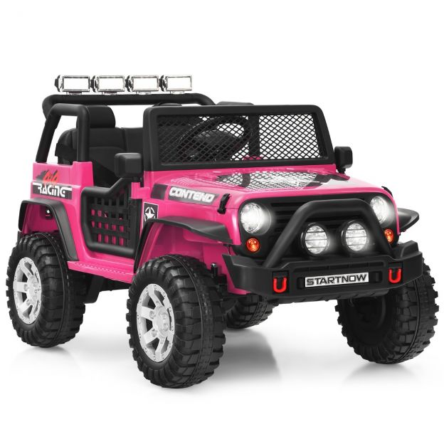12V laste elektriauto kaugjuhtimispuldiga, tulede ja muusikaga, roosa