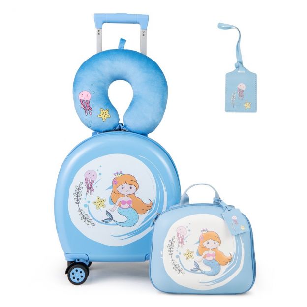 4-osaline laste kohver + seljakott 10”+14”, ratastega laste trolley, sinine