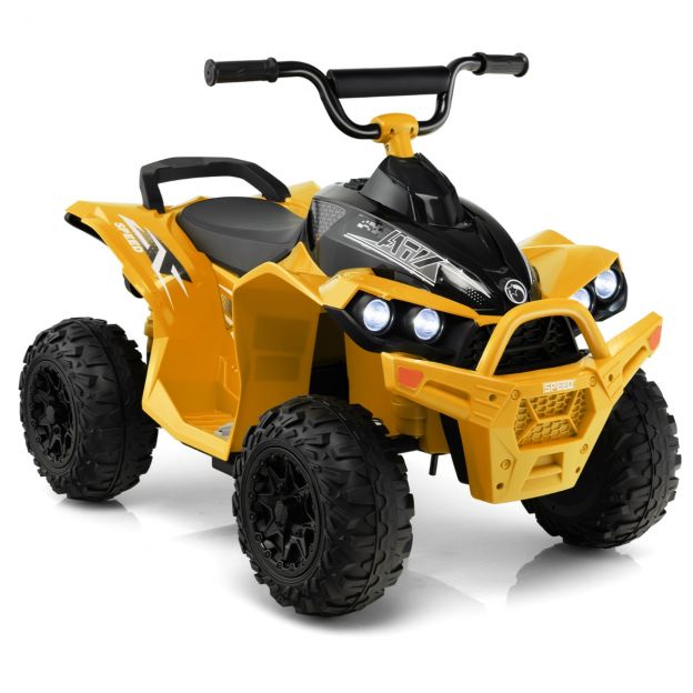 12V elektriline lastequad kiirusega 2,2/4,3 km/h, signaali, muusika ja LED-tuledega, kollane elektroquad