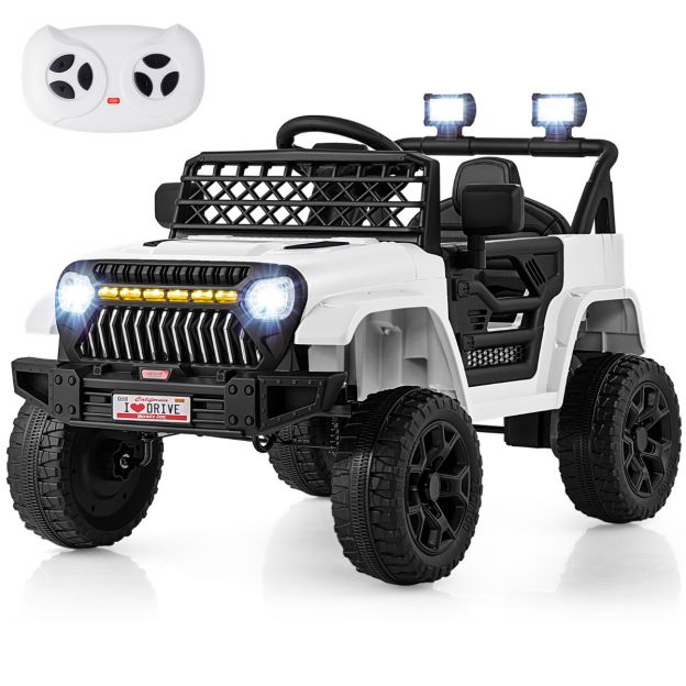 Lasteveok 12 V akuga, laetav elektriauto kaugjuhtimispuldiga, valge
