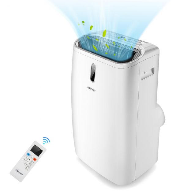 5-ühes kliimaseade 14000 BTU kütte-, jahutus-, ventilaatori- ja kuivatusfunktsiooniga kaasaskantav konditsioneer kuni 40 m² ruumile 44,5 x 39 x 77 cm valge