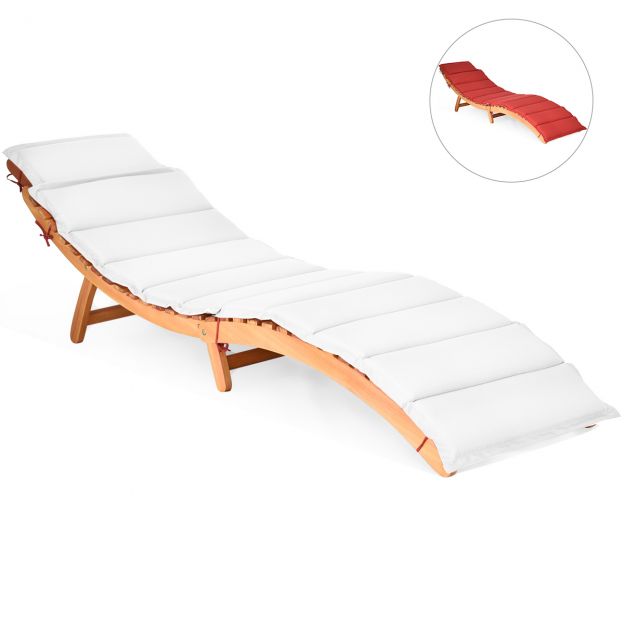 Ergonoomiline puidust lamamistool padjaga ja kokkuklapitava peatugiga aialamamistool 190 x 55 x 52 cm