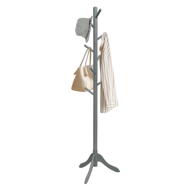 8 konksuga riidenagi puidust, kõrgus reguleeritav 175 cm, hall