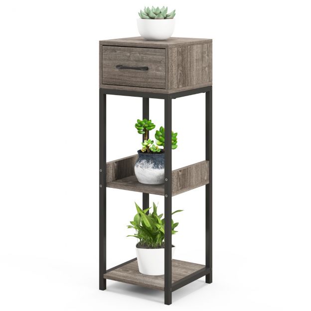 3-korruseline metallist taime- ja lillealus sahtliga, puit, 30,5 × 30,5 × 92 cm (1 pakk)