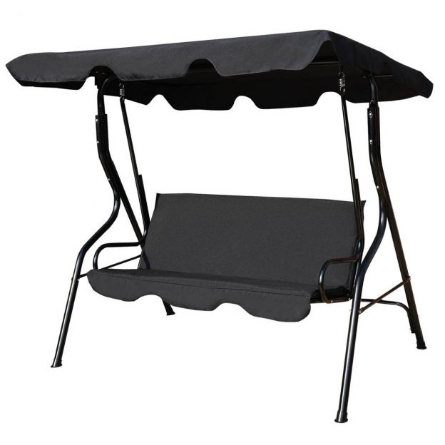 Hollywoodi stiilis 3-kohaline aiakiik päikesevarjuga roheline/pruun/must 172 x 154 x 110 cm – must