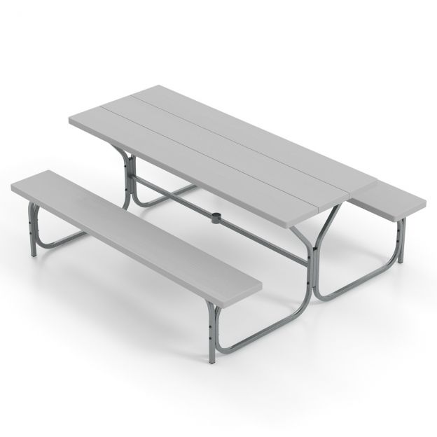 Õlletelgi komplekt ilmastikukindla HDPE lauaplaadi ja päikesevarju auguga, 183 cm, hall