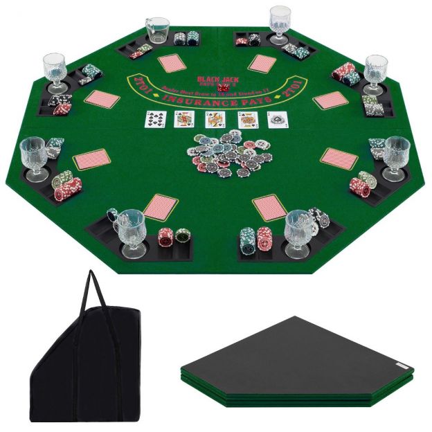 Pokermatt 120 x 120 cm Texas Holdem pokkerilaua kate kokkupandav 8 mängijale joogitopside hoidjatega roheline