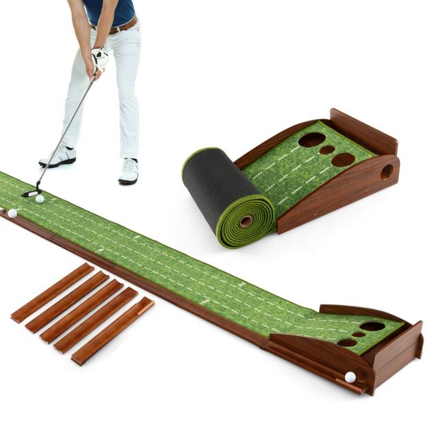 Golfi puttimismatt 3 auguga & 3 golfipalliga & kunstmuru golfimatt puttimistreener roheline