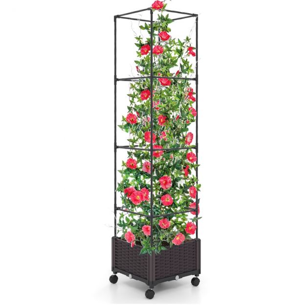 Taimetugi koos ratastel lillekastiga, kõrgusreguleeritav aia obelisk 40 × 40 × 170 cm