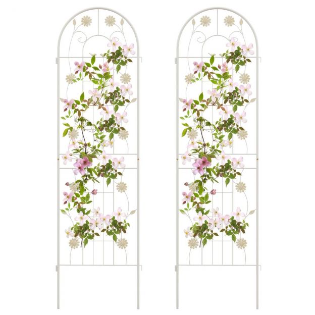 2-osaline metallist ronitaimevõre dekoratiivne vabaltseisev aedtoestik 180 cm × 50 cm valge