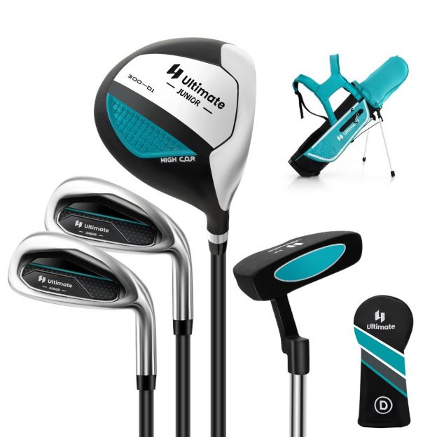 4-osaline laste golfikeppide komplekt golfikoti ja vihmakattega 8–10-aastastele lastele, sinine