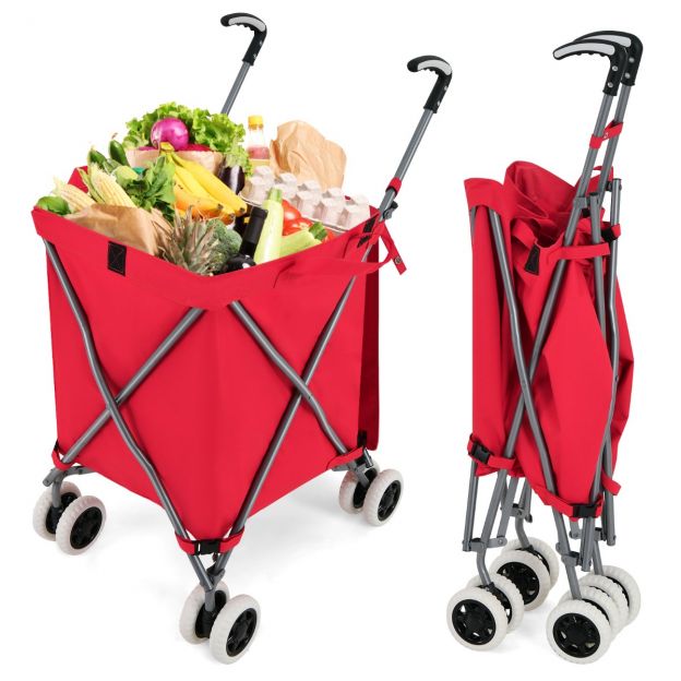 Kokkupandav ratastega ostukäru, maht 90 l/55 kg, eemaldatava Oxford-kotiga, punane