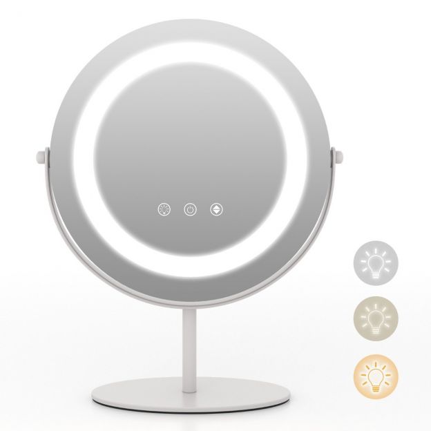 Kosmeetikapeegel 25 cm läbimõõduga ja 3-värvilise hämardatava LED-valgustusega, valge