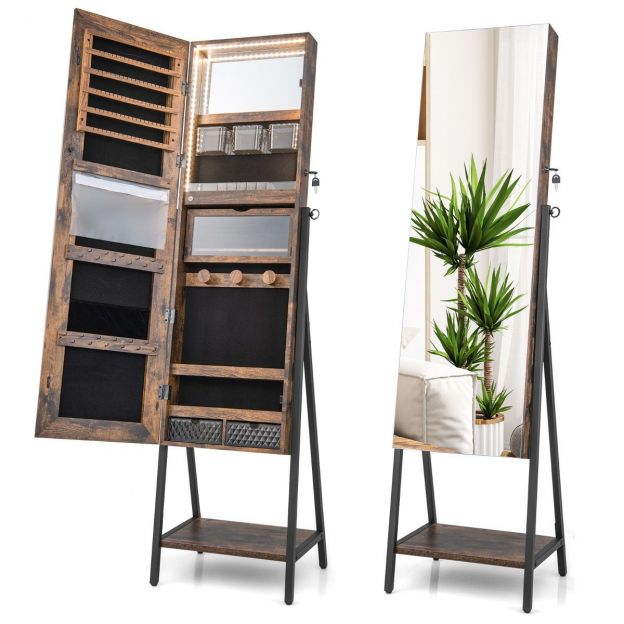 Ehtekapp peegliga ja 3-värvilise LED-valgustusega 41,5 × 37 × 157 cm, rustikaalne pruun