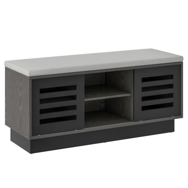 2 ühes istepink ja jalanõuderiiul 6 lahtri ning 3 reguleeritava riiuliga, liuguksega, 99,5 × 34,5 × 46 cm, hall