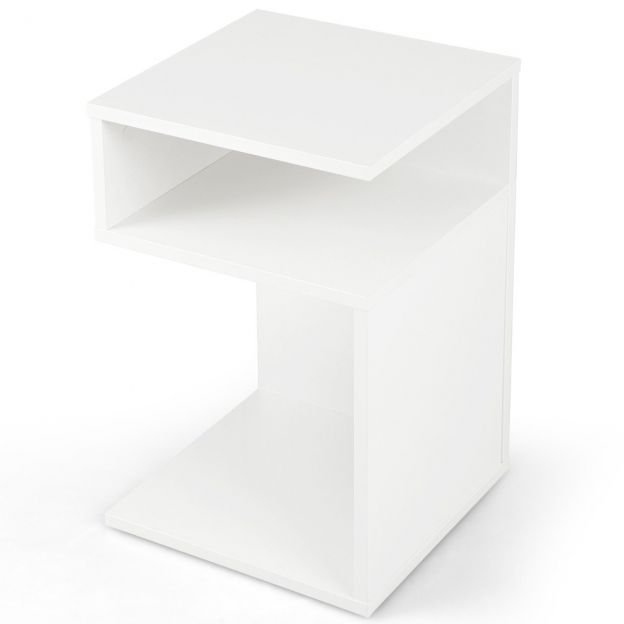 S-kujuline abilaud 2 avatud riiuliga, moodne öökapp 33 × 33 × 50 cm, valge