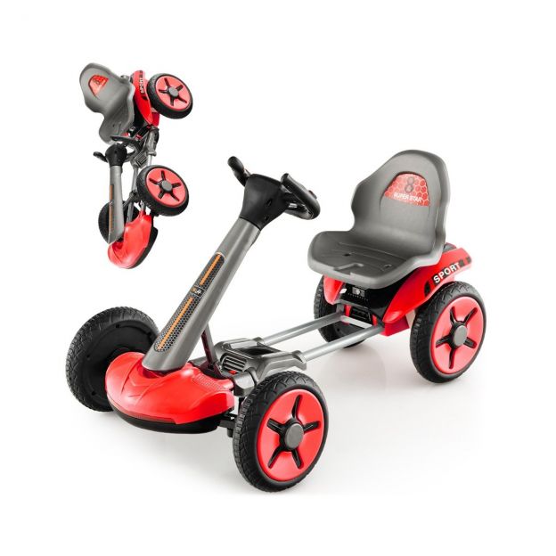 12V laste elektriline gokart LED-idega, kaheastmeliselt reguleeritava rooliga ja punaste istmetuledega