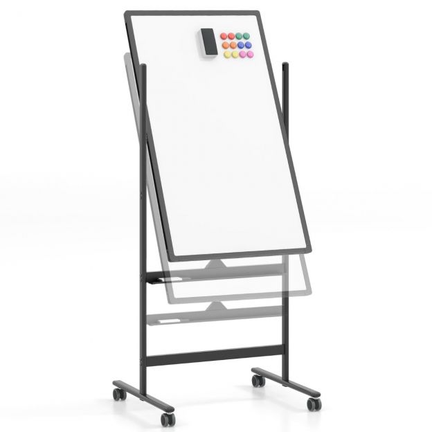 60 x 100 cm kahepoolne magnetiline tahvel rataste ja alusega ning pliiatsialusega must