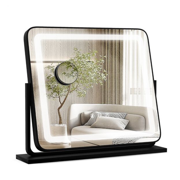 Laua LED-valgustusega peegel, meigipeegel tuledega 56 x 12 x 48 cm, must