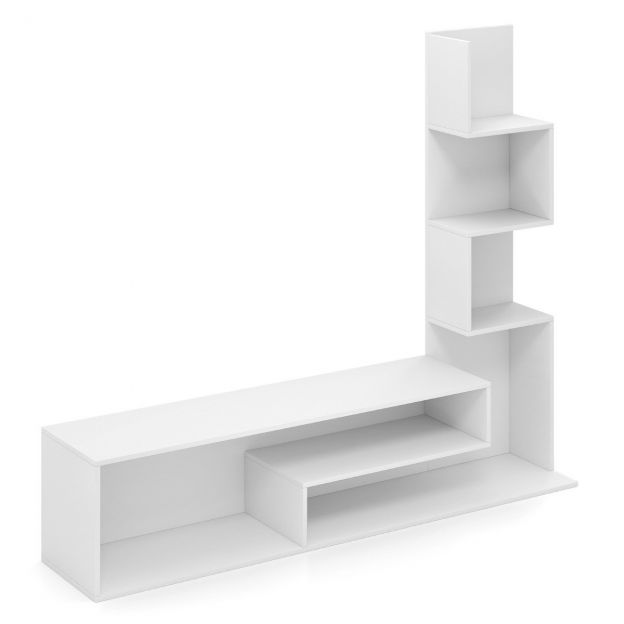 Telerikapp puidust televiisilaud raamaturiiuliga kuni 50" teleritele 144,5 x 29,5 x 121 cm valge