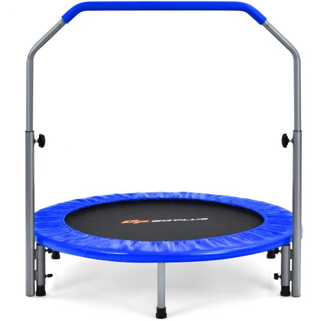 Ø101 cm kokkuklapitav mini-trampoliin, fitness-trampoliin kõrguses reguleeritava käepidemega, sinine + must