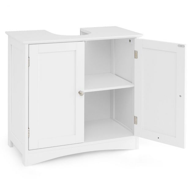 Valamukapp vannitoakapp 2 uksega U-kujulised jalad Valge 60 x 30 x 60 cm