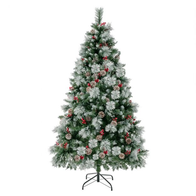 Ø110 x 185 cm valgustatud jõulupuu männiokastega roheline + valge