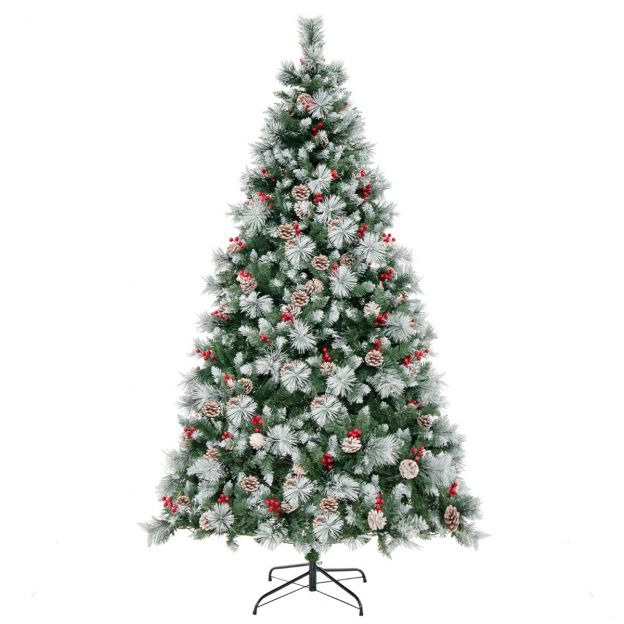 Ø125 x 215 cm LED-tuledega jõulupuu marjadega roheline + valge