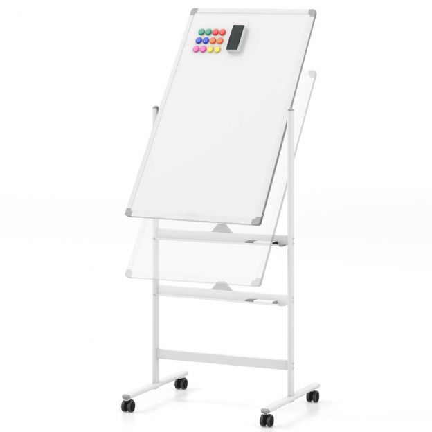 Kahepoolne mobiilne valgetahvel markeririiuli ja tarvikutega, kooli ja kontori jaoks, 60 × 90 cm, valge