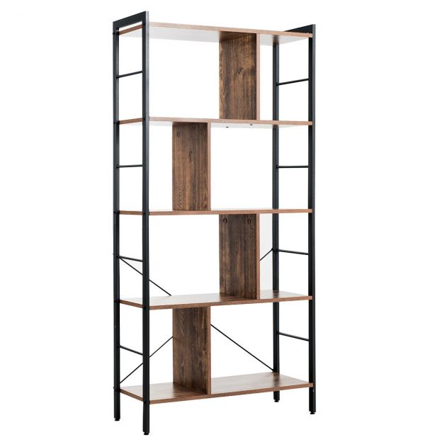 5-korruseline metallraamiga puidust põrandaraamaturiiul 74 x 30 x 154,5 cm pruun