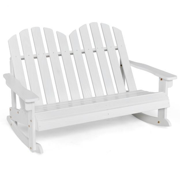 Adirondack-kiiktool lastele, kahekohaline puidust aiatool, 99,5 x 70 x 68 cm, valge
