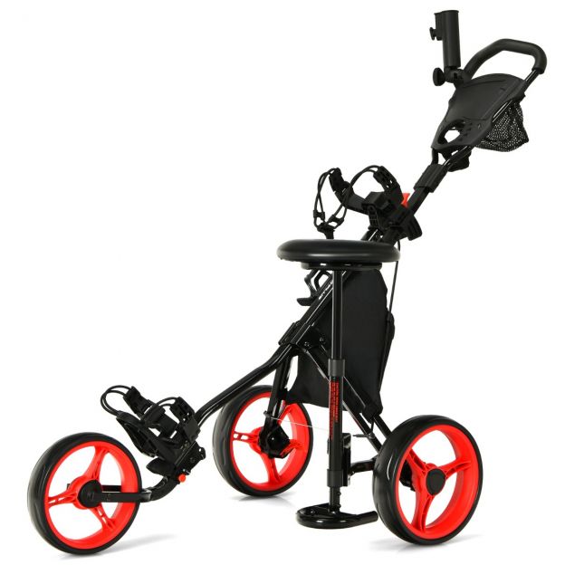 3 rattaga reguleeritav kerge golfikäru 129,5 x 75 x 101,5-119,5 cm punane must