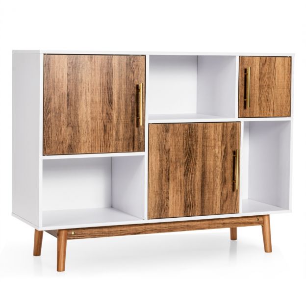 Sideboard põrandariiul kummut multifunktsionaalne kapp 95 x 31 x 76 cm valge + kohvipruun