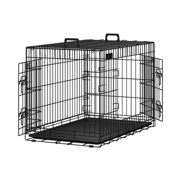 Koerakuut, kokkupandav koeraboks, 2 uksega, väljatõmmatava plastalusega, 122 x 74,5 x 80,5 cm, XXL, must