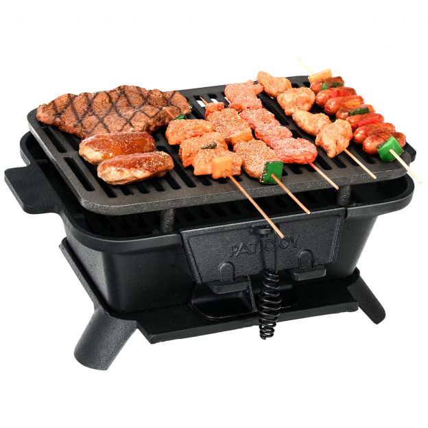 Söegrill kaasaskantav malmist BBQ-barbecue minigrill lauagrill piknikuks kaheastmeline grillikõrgus 40x27x18 cm must