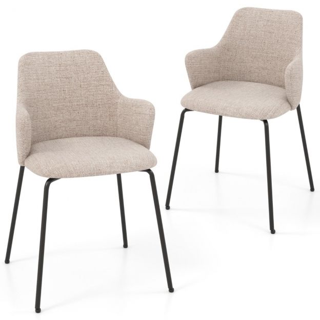 2-osaline söögitoolide komplekt, polsterdatud aktsenttoolid kumerate seljatugedega, 60 × 54 × 84 cm, beež