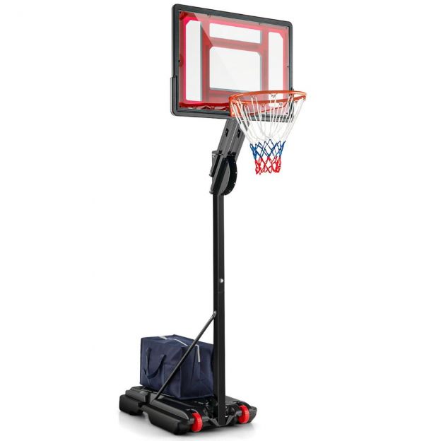 Reguleeritava kõrgusega korvpallikorv alusega ja 2 rattaga, 105–260 cm, must