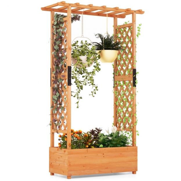 Puidust kõrgpeenar ronimisresti, rippuva katuse ja ronimisabiga istutuskast 110 × 44 × 182 cm