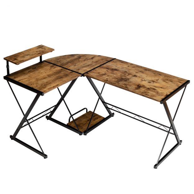 Nurgakujuline L-kujuline puidust arvutilaud 147 × 112 × 79 cm, pruun