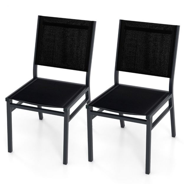 2-osaline alumiiniumist aiatoolide komplekt, ilmastikukindlad terrassitoolid hingava istme ja seljatoega, 60 × 45 × 87 cm, must