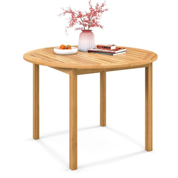 Aialaud akaatsiapuidust ümmargune söögilaud 4 inimesele, bistroopuidust laud õue, 110 x 110 x 75 cm, naturaalne