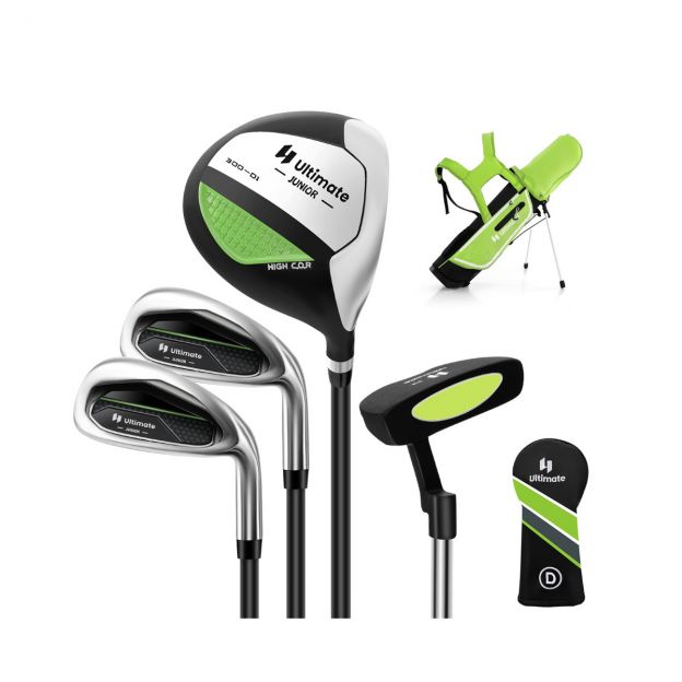 4-osaline laste golfikeppide komplekt golfikoti ja vihmakattega 8–10-aastastele lastele, roheline