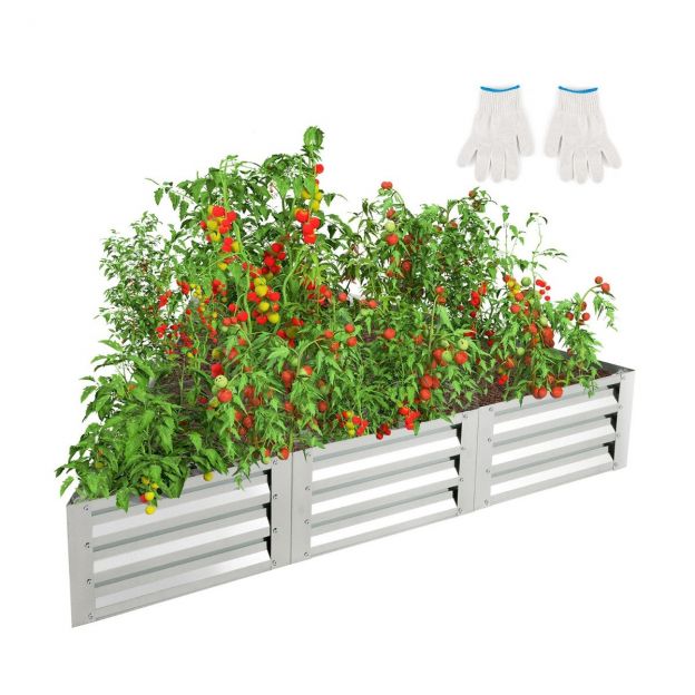 6-osaline metallist taimkasti komplekt köögiviljade jaoks, kolmnurkne kõrgpeenar 150 × 150 × 30 cm hõbedane